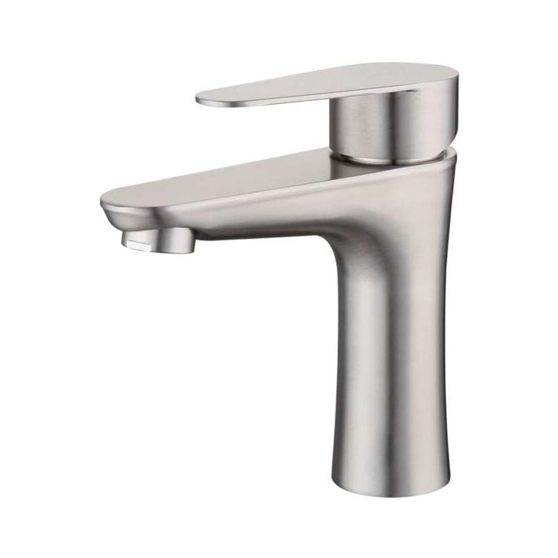 Ganan - Robinet Mitigeur lavabo bec droit plat en nickel brossé, eau chaude et eau froide