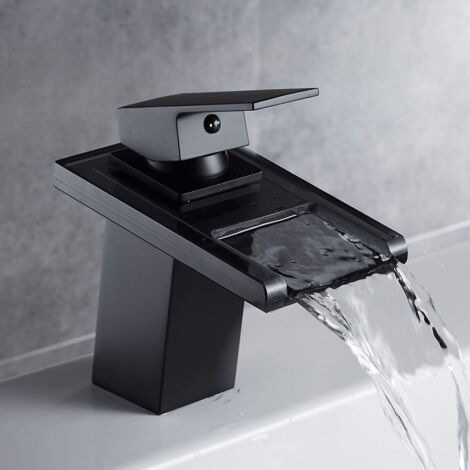 Robinet Mitigeur lavabo Cascade Verre en Laiton Noir Tendance & Flexible x 2