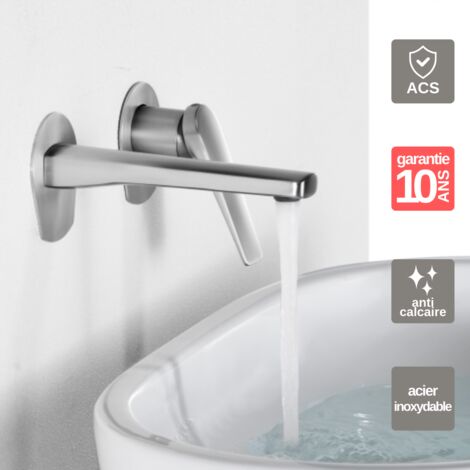 Robinet Mitigeur Lavabo Encastré Salle de Bain acier inoxydable – Anti-Calcaire – Design Moderne - DELOS IMEX