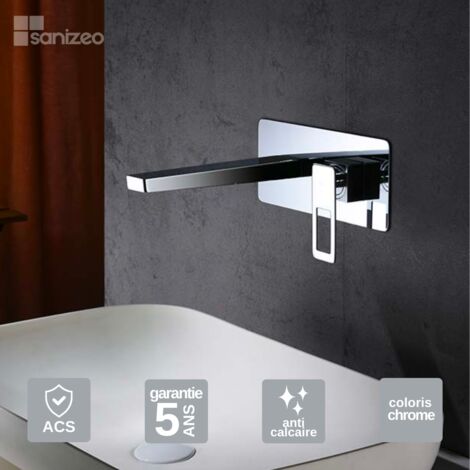Robinet Mitigeur Lavabo Encastré Salle de Bain chromé – Bec Haut Anti-Calcaire – Design Moderne - SUECIA IMEX