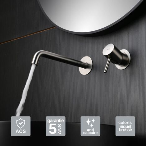 Robinet Mitigeur Lavabo Encastré Salle de Bain niquel brossé – Anti-Calcaire – Design Moderne - MONZA IMEX