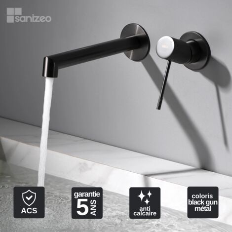 Robinet Mitigeur Lavabo Encastré Salle de Bain noir métal – Anti-Calcaire – Design moderne - LINE IMEX