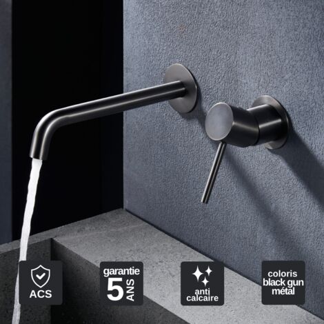 Robinet Mitigeur Lavabo Encastré Salle de Bain noir métal – Anti-Calcaire – Design Moderne - MONZA IMEX