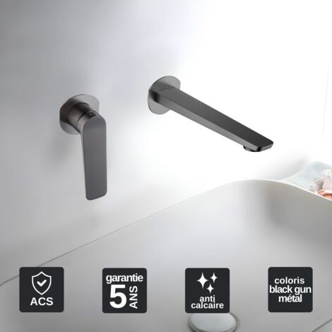 Robinet Mitigeur Lavabo Encastré Salle de Bain noir métal – Anti-Calcaire – Design Moderne - NAPOLES IMEX