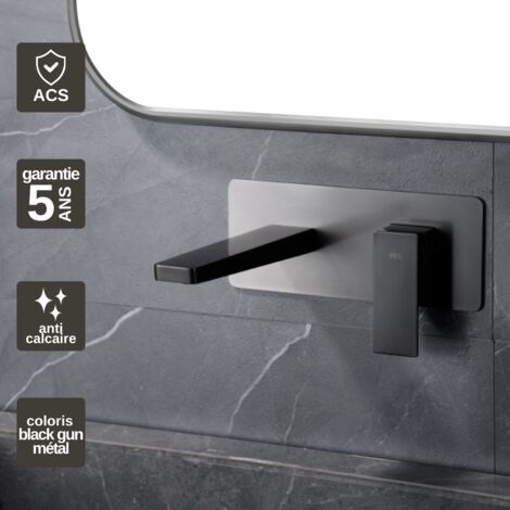 Robinet Mitigeur Lavabo Encastré Salle de Bain noir métal – Anti-Calcaire – Design moderne - PISA IMEX