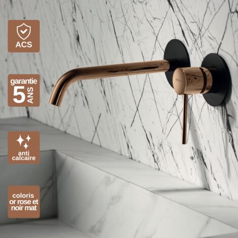 Robinet Mitigeur Lavabo Encastré Salle de Bain noir/or – Anti-Calcaire – Design moderne - MILOS IMEX