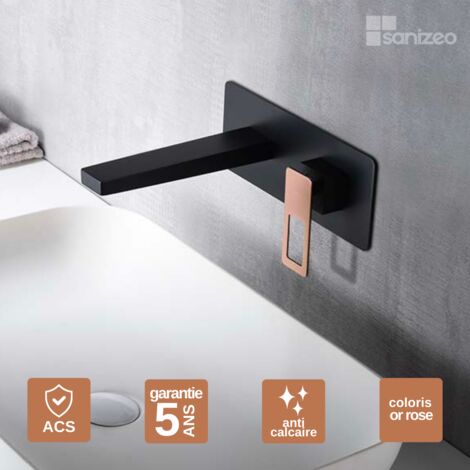 Robinet Mitigeur Lavabo Encastré Salle de Bain noir/or rose – Bec Haut Anti-Calcaire – Design Moderne - SUECIA IMEX