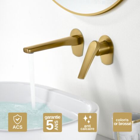Robinet Mitigeur Lavabo Encastré Salle de Bain or brossé – Anti-Calcaire – Design moderne - DELOS IMEX