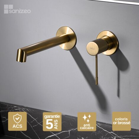 Robinet Mitigeur Lavabo Encastré Salle de Bain or brossé– Anti-Calcaire – Design moderne - LINE IMEX
