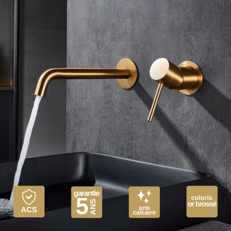 Robinet Mitigeur Lavabo Encastré Salle de Bain or brossé – Anti-Calcaire – Design Moderne - MONZA IMEX