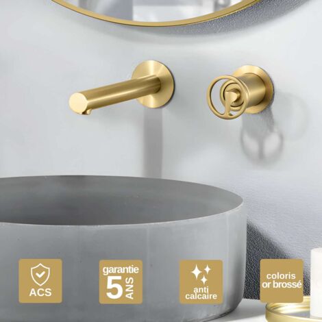 Robinet Mitigeur Lavabo Encastré Salle de Bain or brossé – Anti-Calcaire – Design moderne - OLIMPO IMEX