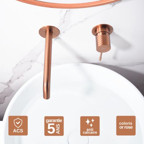 Robinet Mitigeur Lavabo Encastré Salle de Bain or rose cuivré – Anti-Calcaire – Design Moderne - GENOVA IMEX