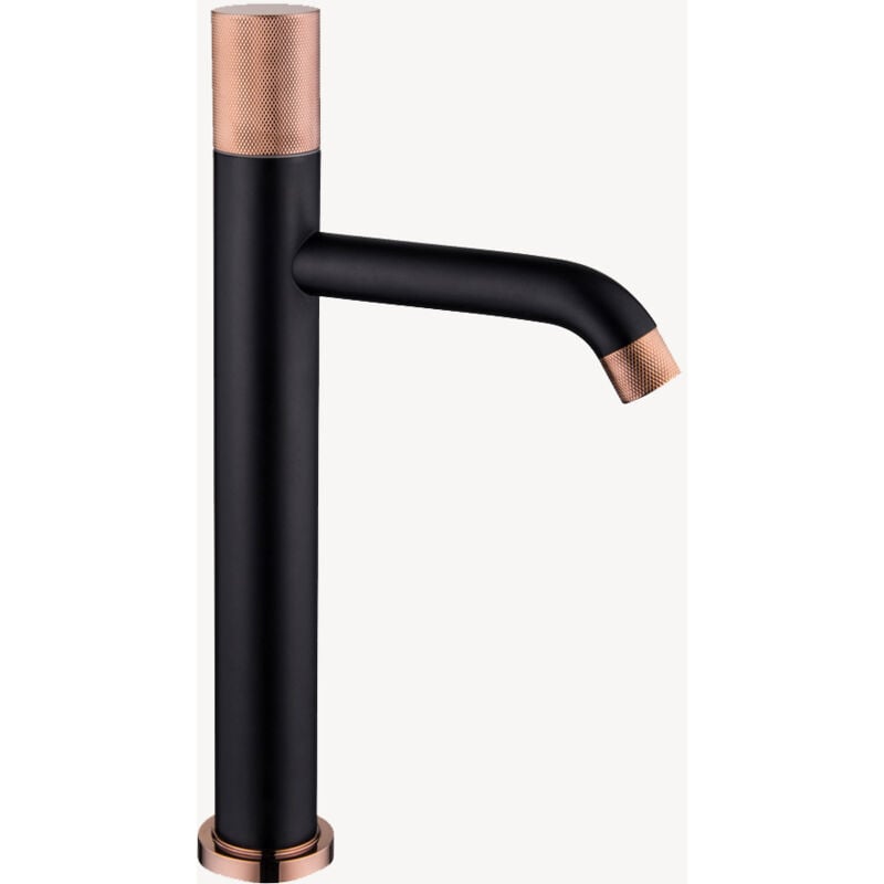 Kroos ® - Robinet mitigeur vasque design Noir et Or rose sans réglage de débit - Leros