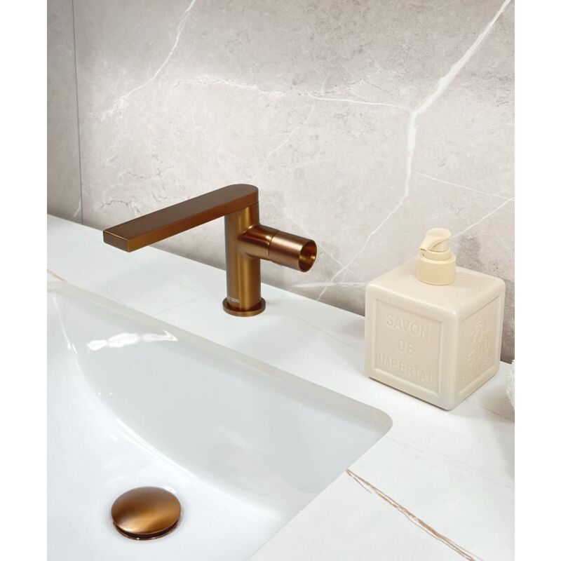 Kroos ® - Mitigeur lavabo moderne Or rose brossé - Syrma