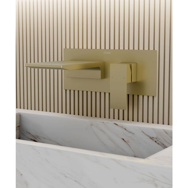 Kroos ® - Mitigeur lavabo mural cascade Doré brossé - Thilia