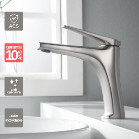 Robinet Mitigeur Lavabo Salle de Bain acier inoxydabke – Bec Bas Anti-Calcaire – Design Moderne - DELOS IMEX