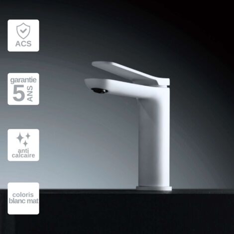 Robinet Mitigeur Lavabo Salle de Bain blanc mat – Bec Bas Anti-Calcaire – Design Moderne - DINAMARCA IMEX