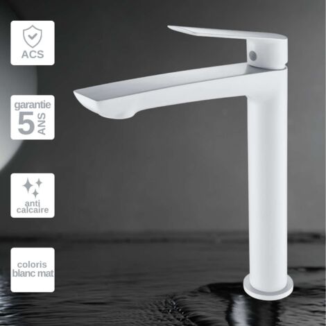 Robinet Mitigeur Lavabo Salle de Bain blanc mat – Bec Haut Anti-Calcaire – Design moderne - LUXOR IMEX
