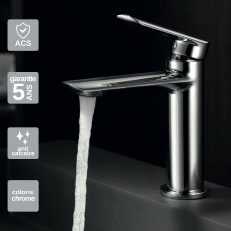 Robinet Mitigeur Lavabo Salle de Bain chromé – Bec Bas Anti-Calcaire – Design moderne - URAL IMEX