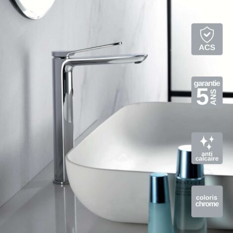 Robinet Mitigeur Lavabo Salle de Bain chromé – Bec Haut Anti-Calcaire – Design moderne - DINAMARCA IMEX