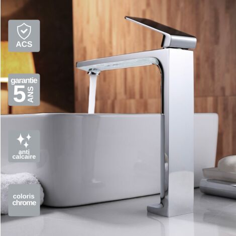 Robinet Mitigeur Lavabo Salle de Bain chromé – Bec Haut Anti-Calcaire – Design moderne - FIYI IMEX