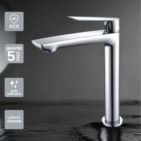 Robinet Mitigeur Lavabo Salle de Bain chromé – Bec Haut Anti-Calcaire – Design moderne - LUXOR IMEX