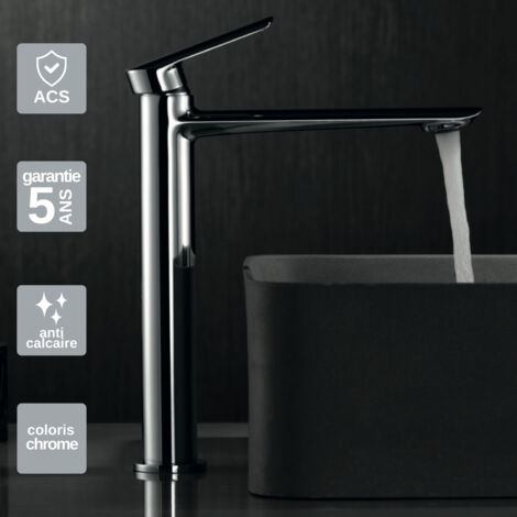 Robinet Mitigeur Lavabo Salle de Bain chromé – Bec Haut Anti-Calcaire – Design moderne - URAL IMEX