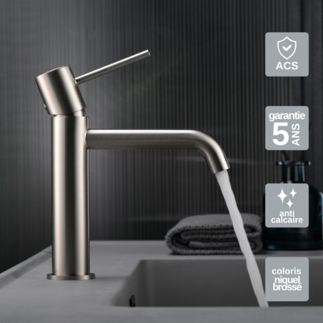 Robinet Mitigeur Lavabo Salle de Bain niquel brossé – Bec Bas Anti-Calcaire – Design Moderne - MONZA IMEX