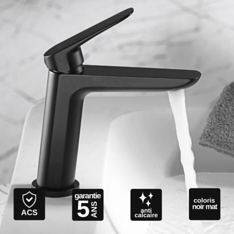 Robinet Mitigeur Lavabo Salle de Bain noir mat – Bec Bas Anti-Calcaire – Design moderne - BELGICA IMEX