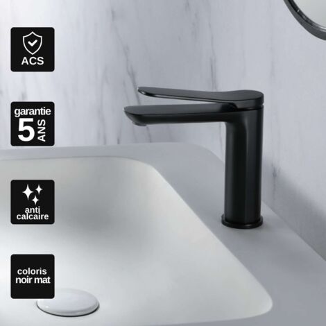 Robinet Mitigeur Lavabo Salle de Bain noir mat – Bec Bas Anti-Calcaire – Design Moderne - DINAMARCA IMEX