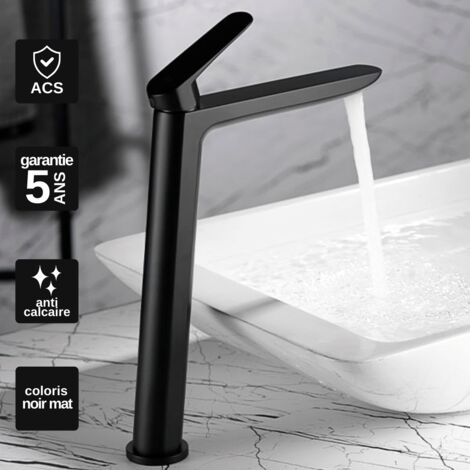 Robinet Mitigeur Lavabo Salle de Bain noir mat – Bec Haut Anti-Calcaire – Design moderne - BELGICA IMEX