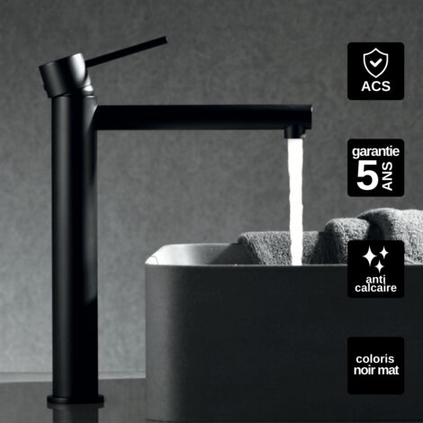 Robinet Mitigeur Lavabo Salle de Bain noir mat – Bec Haut Anti-Calcaire – Design Moderne - MILOS STICK IMEX