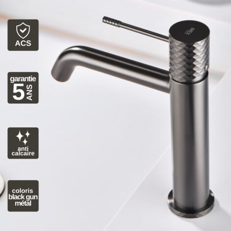 Robinet Mitigeur Lavabo Salle de Bain noir métal – Bec Bas Anti-Calcaire – Design Moderne - GENOVA IMEX