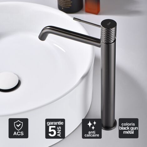 Robinet Mitigeur Lavabo Salle de Bain noir métal – Bec Haut Anti-Calcaire – Design Moderne - GENOVA IMEX