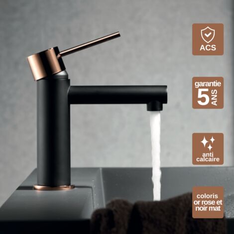 Robinet Mitigeur Lavabo Salle de Bain noir/or – Bec Bas Anti-Calcaire – Design Moderne - MILOS STICK IMEX