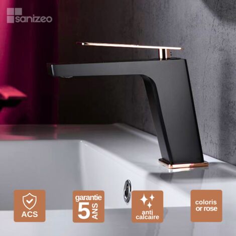 Robinet Mitigeur Lavabo Salle de Bain noir/or rose – Bec Bas Anti-Calcaire – Design Moderne - SUECIA IMEX