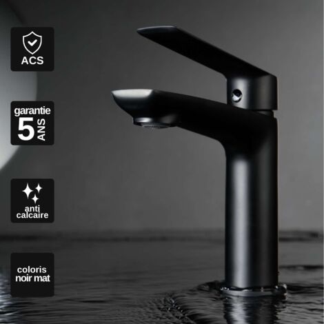 Robinet Mitigeur Lavabo Salle de Bain noirmat – Bec Bas Anti-Calcaire – Design moderne - LUXOR IMEX