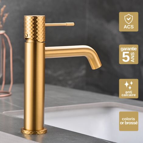 Robinet Mitigeur Lavabo Salle de Bain or brossé– Bec Bas Anti-Calcaire – Design Moderne - GENOVA IMEX