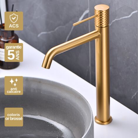 Robinet Mitigeur Lavabo Salle de Bain or brossé– Bec Haut Anti-Calcaire – Design Moderne - GENOVA IMEX