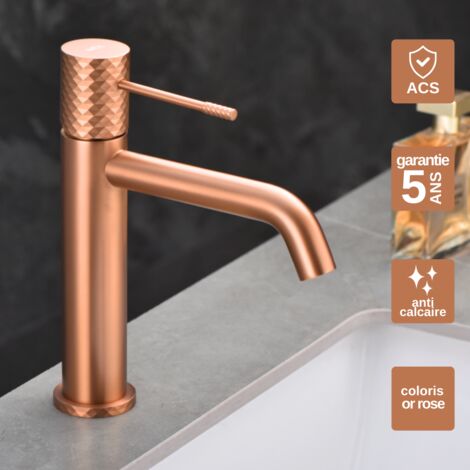 Robinet Mitigeur Lavabo Salle de Bain or rose cuivré – Bec Haut Anti-Calcaire – Design Moderne - GENOVA IMEX