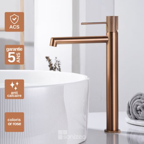 Robinet Mitigeur Lavabo Salle de Bain or rose cuivré – Bec Haut Anti-Calcaire – Design Moderne - LINE IMEX
