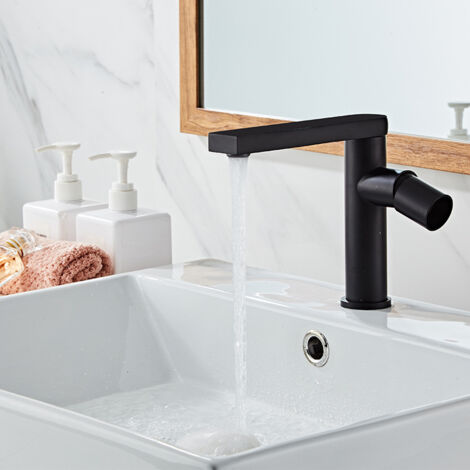 Robinet mitigeur mitigeur eau chaude/eau froide à poignée unique, robinet de salle de bain, robinet de lavabo (noir, profil bas)