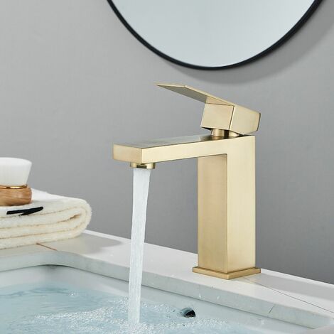 Robinet Mitigeur Monocommande Haut Brossé Or en Pour Lavabo Salle de Bain