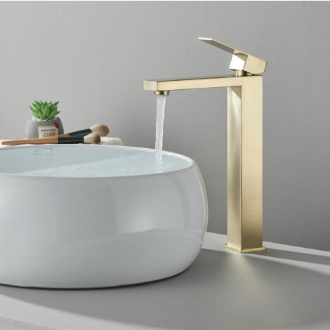 Robinet Mitigeur Monocommande Haut Brossé Or en Pour Lavabo Salle de Bain