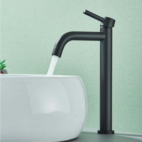 Robinet Mitigeur Monocommande Haut Noir Mat en Pour Lavabo Salle de Bain