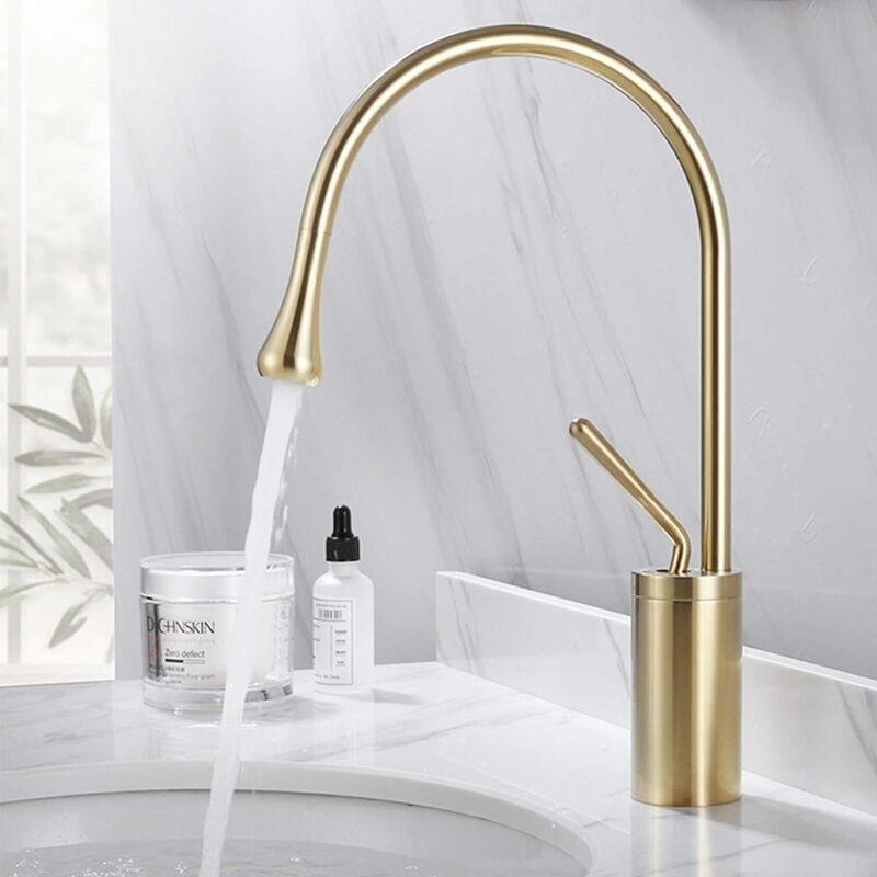 Phasat - Robinet Mitigeur Monocommande Haut Or en Pour Lavabo Salle de Bain