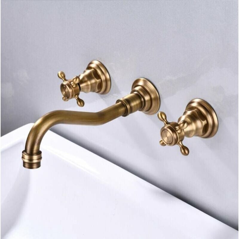 Fitags - Robinet mitigeur mural pour lavabo de salle de bain 3 trous -couleur antique