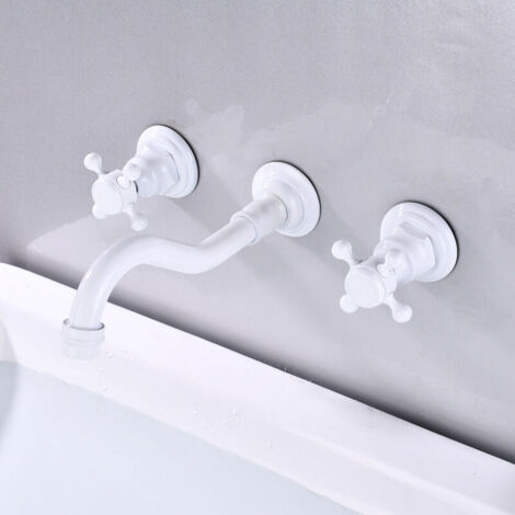 Robinet mitigeur mural pour lavabo de salle de bain 3 trous -couleur blanc