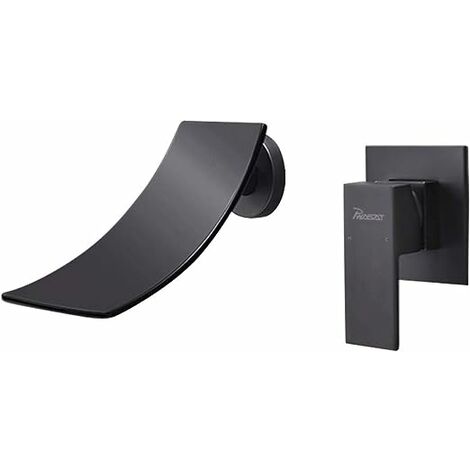Robinet Mitigeur Murale Lavabo Mélangeur Salle de Bain avec Cascade Bec Extra-large Robinet Encastré Une Poignée Noir