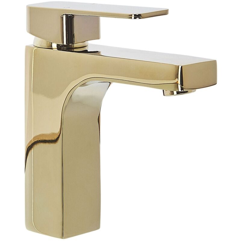 Beliani - Robinet Mitigeur en Laiton et Acier Inox Doré Brillant pour Lavabo Pratique et Décoratif pour Salle de Bain Moderne et Minimaliste